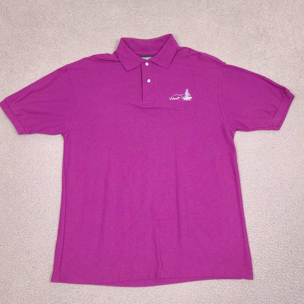 Vintage West Virginia Screen Mates Men's Polo Shirt Large Purple Made In USA